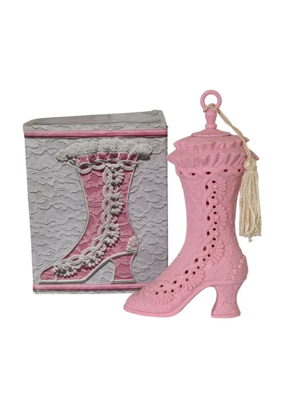 Vtg Avon Victorian Frilly Boot Closet Pomander Pink Tassel Coquette In Box Wax